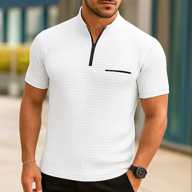  Ανδρικά Βάφλα Πόλο Μπλουζάκια Zip Polo Causal Αργίες Τρίμηνο φερμουάρ Κοντομάνικο Μοντέρνα Βασικό Σκέτο Τρίμηνο φερμουάρ Καλοκαίρι Άνοιξη Όλες οι εποχές Μαύρο Λευκό Βαθυγάλαζο Πορτοκαλί