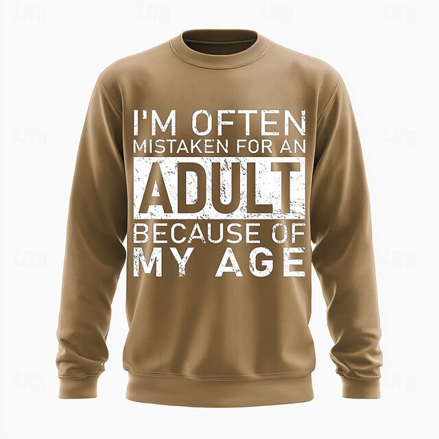  Hombre Actúa según mi edad Argot divertido Sudadera Moda Diario Manga Larga Cuello Barco Negro Blanco Cuello redondo 3D Todas las Temporadas Diseñador