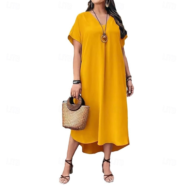  Pentru femei Rochii Midi Rochie A line Casual Zilnic Ieșire Simplu Manșon scurt În V Maro Închis Bleumarin Galben Albastru regal Vară