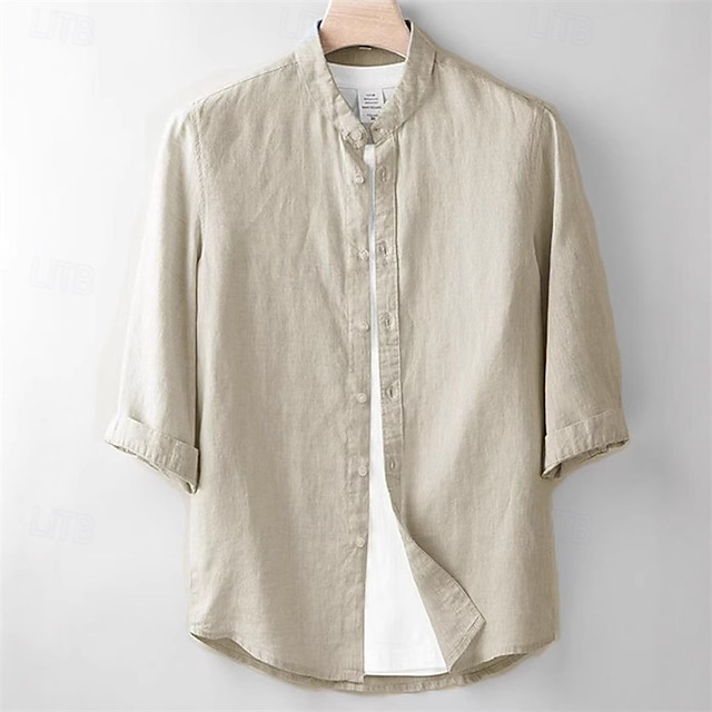  Per uomo Camicia Camicia di lino Camicia casual Camicia con Bottoni Camicia di cotone Semplice Vacanza Camicia hawaiana Bianco Blu marino Grigio chiaro Beige Manica 3/4 Colletto alla coreana Estate