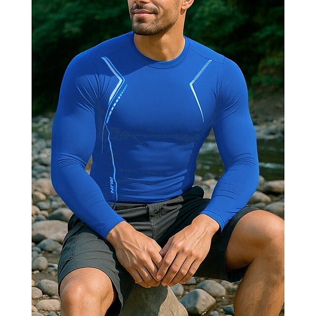  Hombre Camisa para senderismo cima de senderismo Manga Larga Cuello Barco Camiseta Al aire libre Secado rápido Ligero Transpirable Poliéster Negro Azul Gris Tenis Golf Corriendo