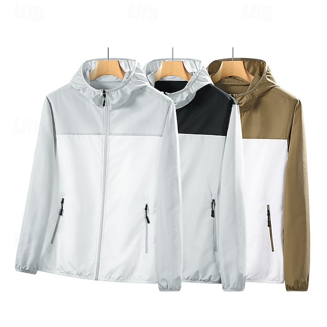  Unisex Running Jacket  Windbreaker Outdoor Jacket Pocket Full Zip Long Sleeve Outerwear Athletic Sun Protection Breathable Quick Dry Lightweight Tennis Golf Running Sportswear Activewear Color Block