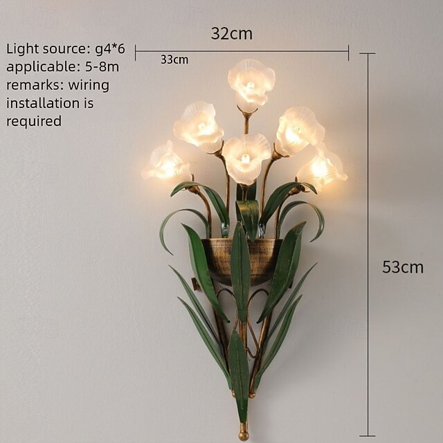  Luminária de parede LED com design de flores para interiores, luminária de parede de 6/10 cabeças, sala de estar, sala de jantar, luminária de parede de ferro 110-240 V