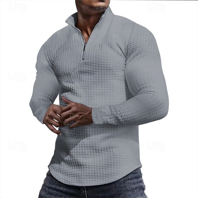  Per uomo Felpa a nido d'ape Felpa con cappuccio e zip Felpa con zip Rosso bordeaux Nero Bianco Verde militare Cachi Colletto Mao Semplice Con zip Zip a un quarto Testurizzato Sport & Outdoor Casuale