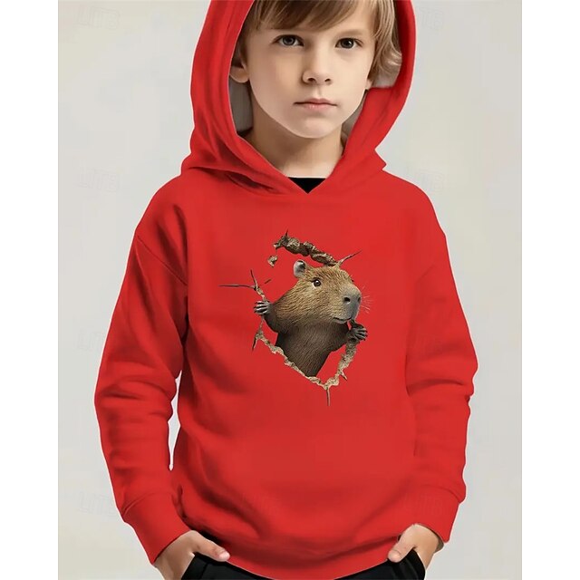  Pojkar 3D Djur Huvtröja Långärmad Vår Höst Mode Streetwear Barn 4-12 år Huva Utomhus Ledigt Dagligen Normal
