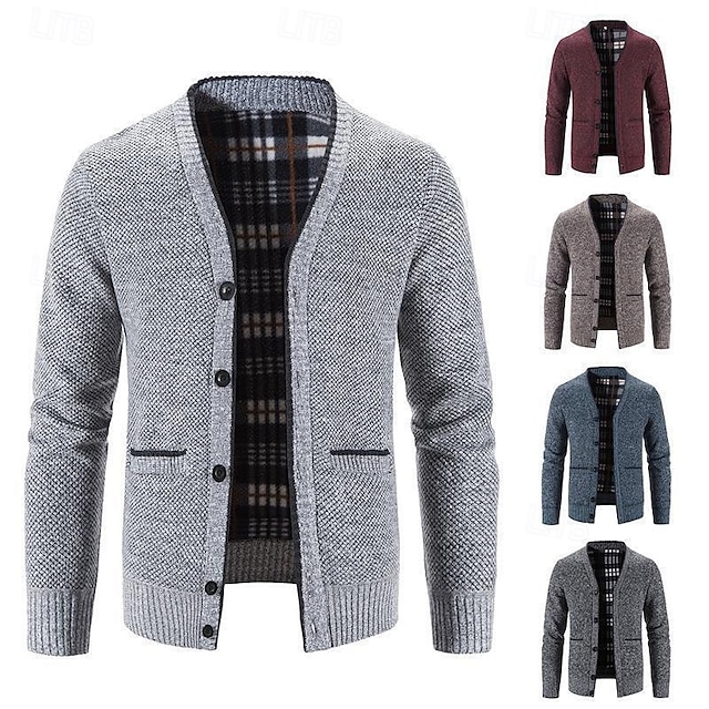  Herre Genser Cardigan Genser Riflet Strikke Vanlige topper Strikket عادي V-hals Moderne Moderne Fritid Avslappet Dagligdagstøy Klær Vår & Vinter Vinrød Blå M L XL