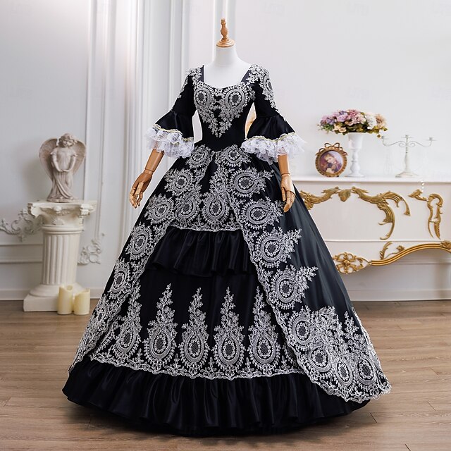  Vintage Rococó Renascentista Maxi Vestidos Normal Julieta Princesa Noiva Pregueado Com Babados Princesa Decote Redondo Fantasia Mulheres Dia Das Bruxas Carnaval Baile de Máscaras Espetáculo Festa dia