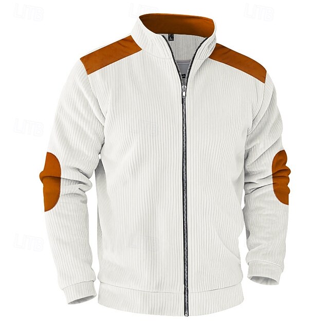  Per uomo Giacca Leggera Giacca in Velluto a Coste Giacca Casual Vacanza Quotidiano Tasca Primavera Autunno Blocco di colori Moda Classico Collo alla coreana Regolare Aalbicocca Nero Bianco Giallo Vino