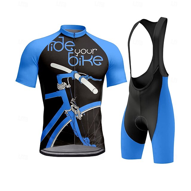 Men's Cycling Jersey Cycling Jersey with Bib Shorts Short Sleeve Royal Blue Bike Sports Graphic Geometric Clothing Apparel4