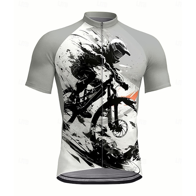  Hombre Maillot de Ciclismo Manga Corta Bicicleta Maillot Camiseta con 3 bolsillos traseros Resistente a los rayos UV Secado rápido Cremallera delantera Bandas Reflectantes Plata Deportes Ropa