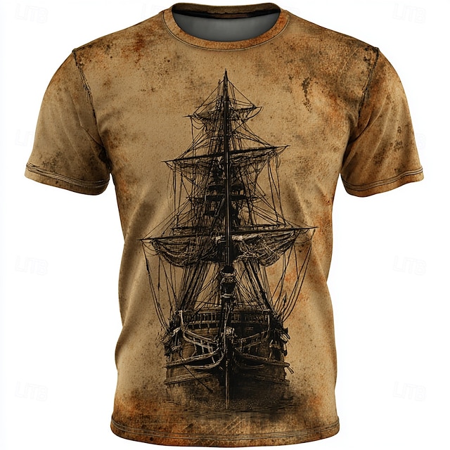  Per uomo Costumi da pirata Maglietta Manica Corta maglietta Stampa 3D Girocollo Camicia Moda Quotidiano Designer Streetwear Casuale Quotidiano Marrone Scuro Marrone chiaro Marrone Estate Primavera