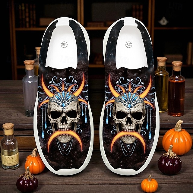  Teniși sport fără mâneci pentru femei, de Halloween – pantofi sport negri, comozi, din Flyknit, cu imprimeu de buze de vampir și craniu, pentru petreceri costumate, Halloween și ținute casual de toamnă, Sarah Richter