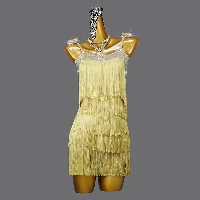  Danse salsa latine Robe Cristal / Strass Gland Couleur unie Femmes Performance Sans manches Spandex