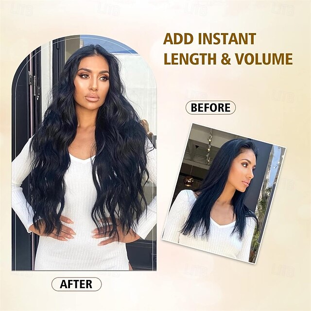 24 Inch Jet Black Hair Extensions Clip in Hair Extension 4 Pcs Long ...