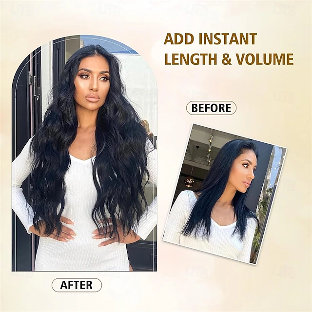 24 Inch Jet Black Hair Extensions Clip in Hair Extension 4 Pcs Long ...