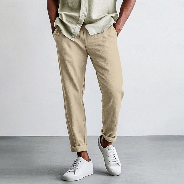  Herren Leinenhosen Hose Sommerhose Baggy-Hosen Strandhose Kordelzug Elastischer Bund Gerader Schnitt Einfach Komfort Atmungsaktiv Knöchellang Lässig Täglich Ferien Urlaub Mode Schwarz Weiß