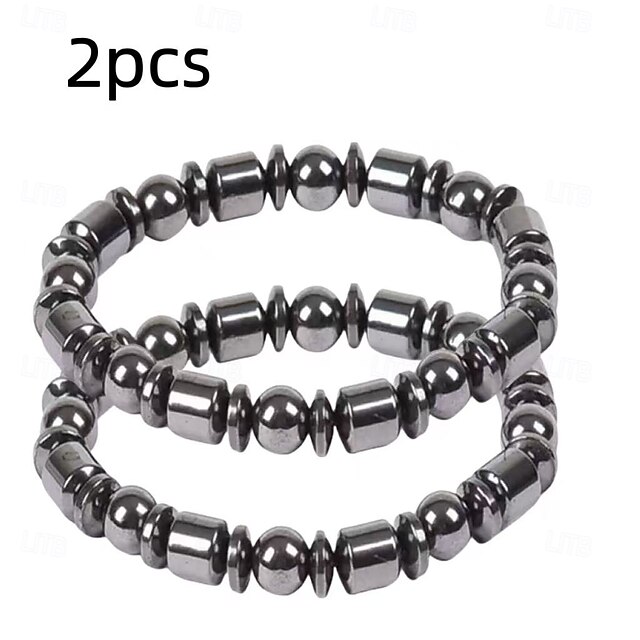  2 pulseiras elásticas com contas magnéticas, pulseiras de terapia magnética pretas simples para saúde, perda de peso, presente para feriados e ocasiões especiais