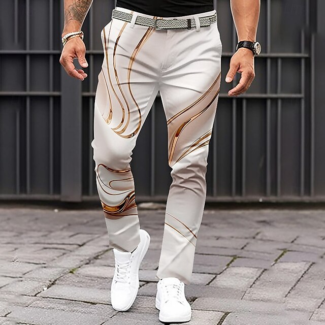 Men's Geometric Abstract Marble Dress Pants Trousers Casual Pants Mid Waist Classic Outdoor Casual Daily Slim Fit Pants with Pockets Spring Fall 3D Print Brown4
