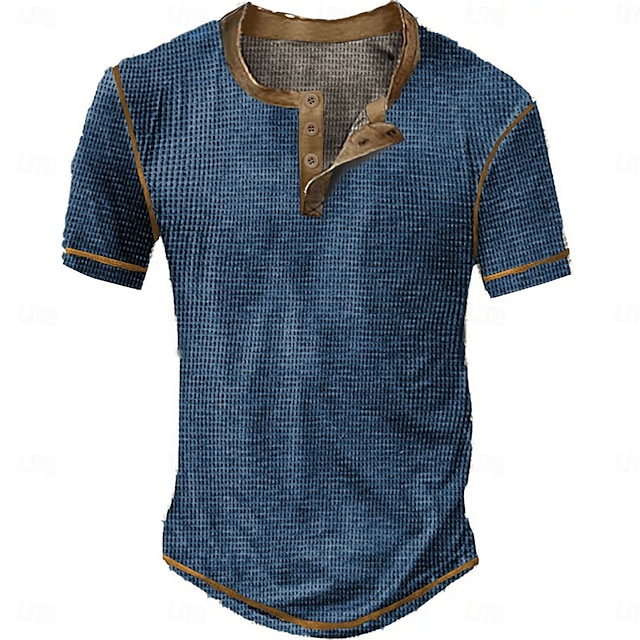  Pánské Waffle Henley košile Trička Kostkovaný Henley Venkovní Ležérní Krátký rukáv Tlačítko Oblečení Polyester Módní Designové Pohodlné