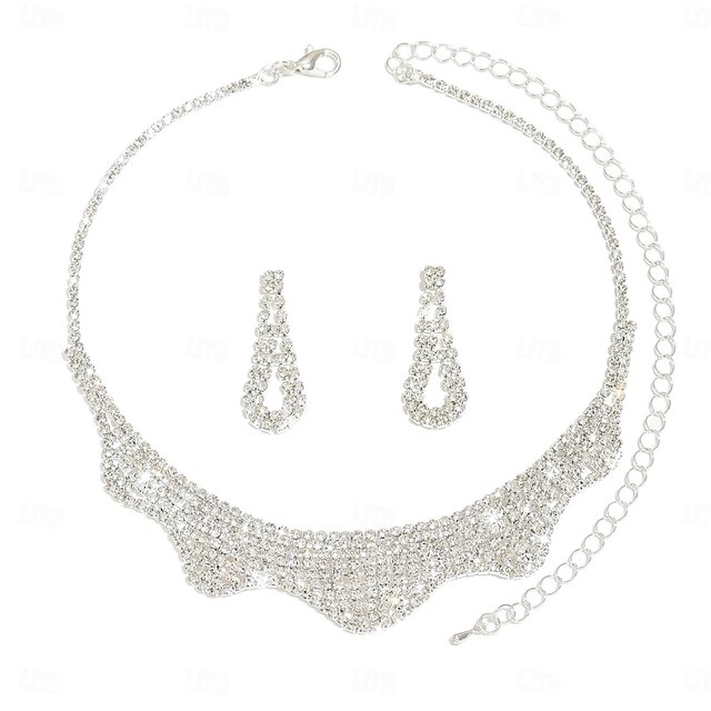 Bridal Jewelry Sets Two-piece Suit Zircon 1 Necklace Earrings Women's Elegant Vintage Lovely Love Precious irregular Jewelry Set For Wedding Work Gift4