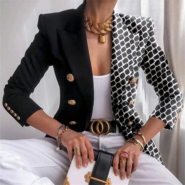 Women's Blazer Comfortable Print Elegant Fashion Casual Pattern Going out Casual Daily Cardigan Regular Lapel Regular Fit Long Sleeve Outerwear Black Yellow Brown Spring Fall4