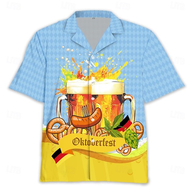  Oktoberfest Cerveja camisas havaianas Camisa Aloha Bávaro Munique Alemão Arte Gráfica Para Homens Adulto Carnaval Cerveja Oktoberfest Impressão 3D Férias Festa