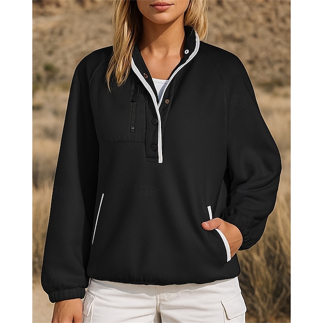  Dam Fleecetröja Vandringssweatshirt Fjälltröja för vandring Långärmad Hög krage Överdelar Utomhus Håller värmen Lättvikt Andningsfunktion Vinter Polyester Lappverk Svart Vit Rosa Tennis Golf Löpning