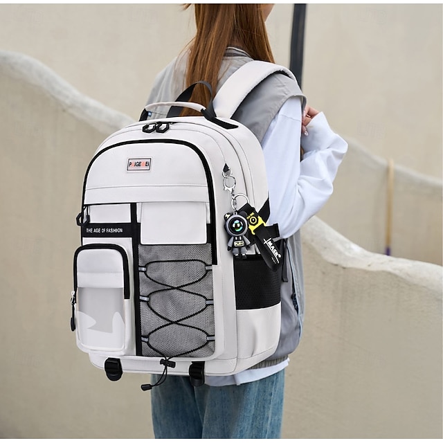  Sac à dos blanc grande capacité pour femme – Sac d'école et de voyage à panneaux en maille multi-poches pour adolescentes et étudiantes