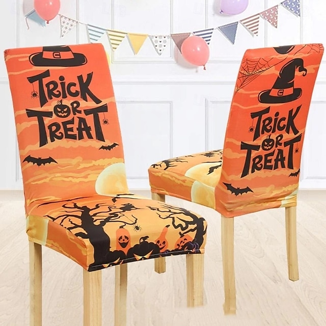  Funda para silla de comedor con estampado de calavera de Halloween, decoración de mesa para festivales, accesorios de disfraces para decorar
