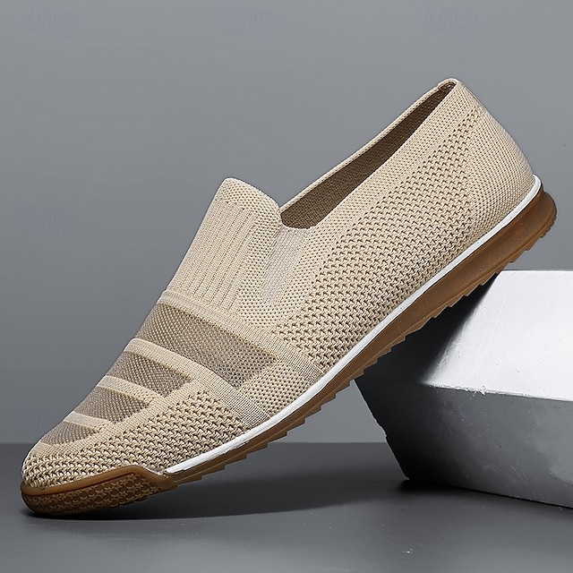  Herren-Slipper aus Strick, atmungsaktives Obermaterial aus Webstoff mit flexibler Gummisohle, bequem und leicht für Sommer, Strand und Autofahren