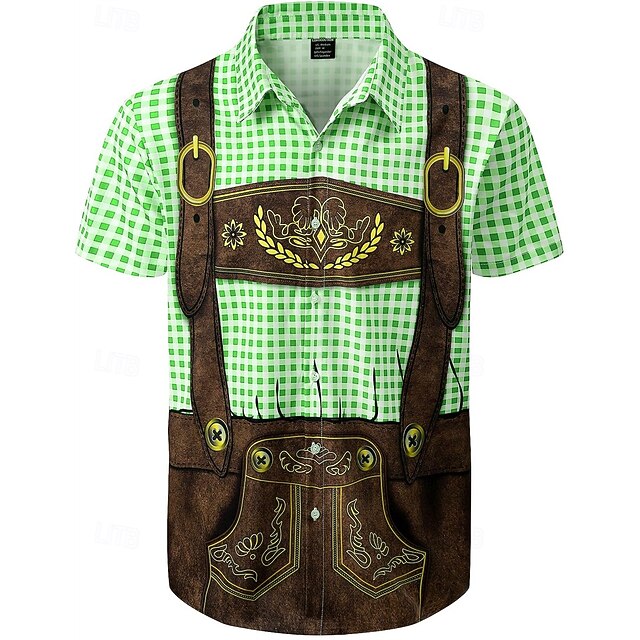  Oktoberfest Estampa Lederhosen camisas havaianas Camisa Aloha Bávaro Munique Alemão Arte Gráfica Para Homens Adulto Carnaval Cerveja Oktoberfest Impressão 3D Férias Festa