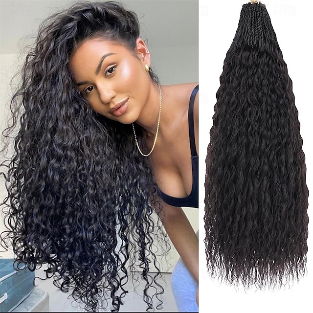  Micro tranças brasileiras pré-enroladas, cabelo cacheado de crochê, 18 polegadas, cabelo de crochê com ondas d'água, extensões de cabelo afro crespo e cacheado, cabelo sintético de crochê com ondas