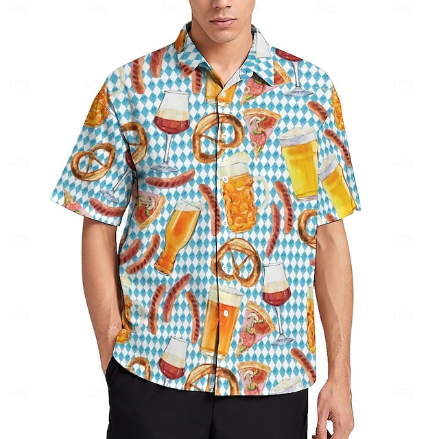  Oktoberfest Cerveja linguiça Pretzel camisas havaianas Camisa Aloha Bávaro Munique Alemão Arte Gráfica Para Homens Adulto Carnaval Cerveja Oktoberfest Impressão 3D Férias Festa