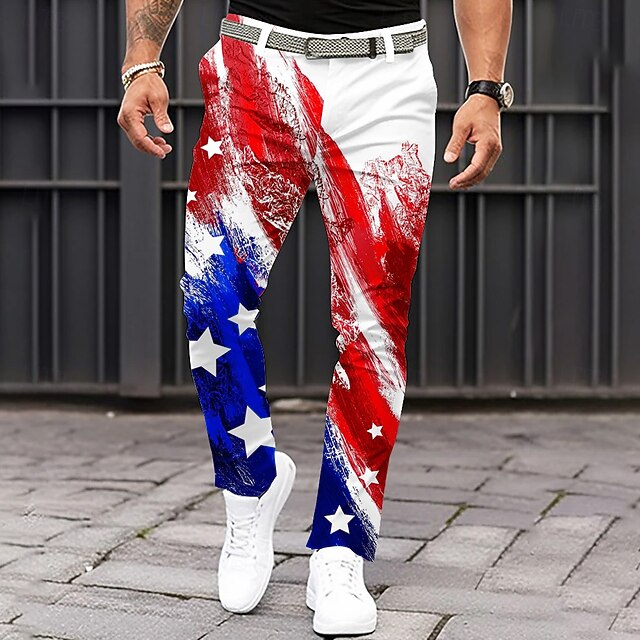Men's American US Flag Patriotic Dress Pants Trousers Casual Pants Mid Waist Classic Casual Holiday Slim Fit Pants with Pockets Spring Fall 3D Print White4