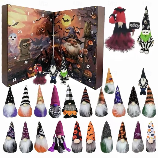  Halloween Gnome Advent Calendar 2025, 24 Pieces Gnome Decor Ornaments Countdown Halloween Advent Calendar for Kid ,Dwarf Ornament