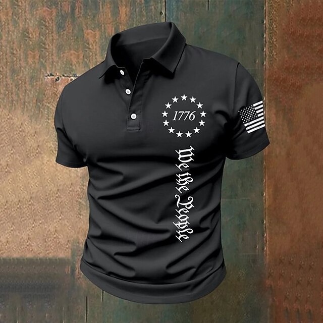 American Independence Day Men's American US Flag 1776 Polo Shirts Button Up Polos Golf Shirt Short Sleeve Polo Shirts Lapel Fashion Casual Daily Festival Print Summer Black White Gray4