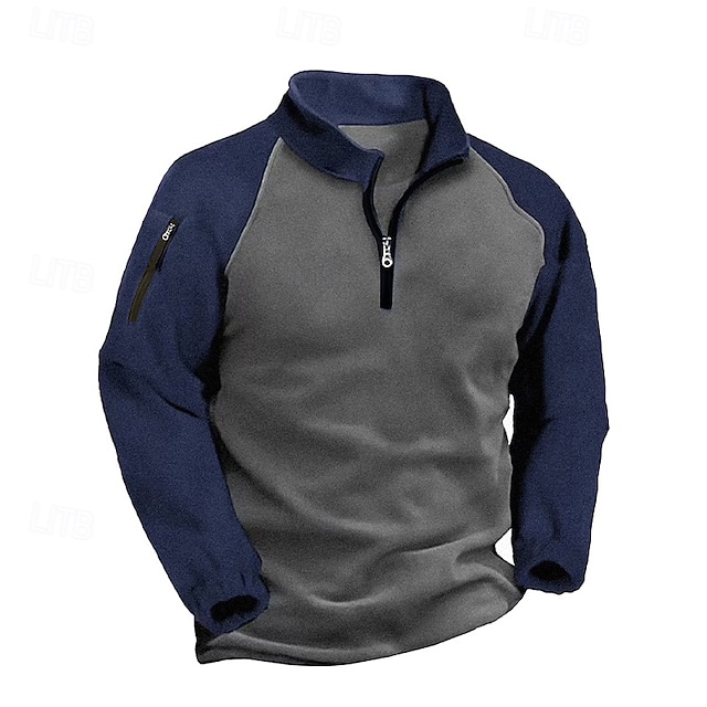  Homme Sweat à capuche en polaire Sweat-shirt quart de fermeture éclair Sweat à capuche raglan Noir + Vert Armée Gris foncé + Noir Vert Véronèse bleu marine Kaki Col montant Bloc de Couleur Avec