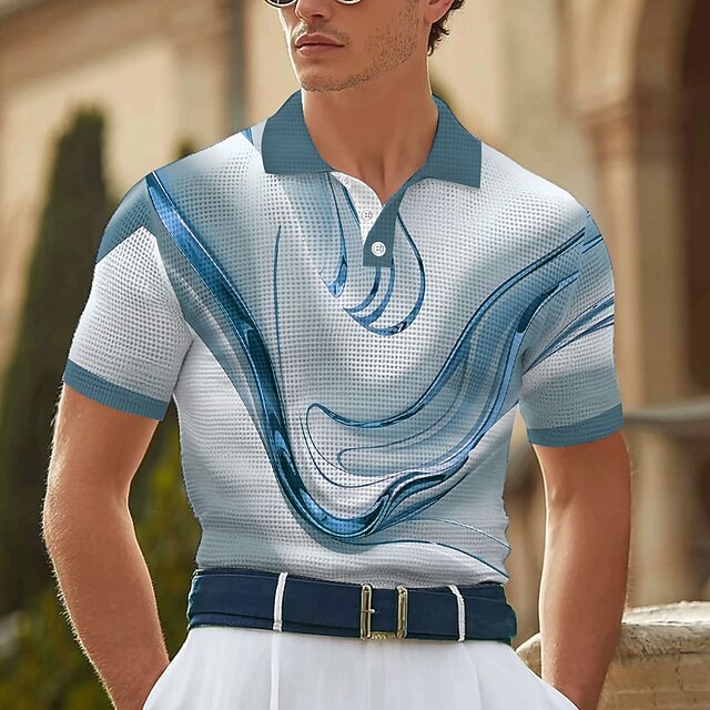 Homme Abstrait Marbre Chemises Polo Gaufre Manche Courte Polos Chemises à Col Vêtement décontracté de travaile Athleisure Tenue quotidienne Impression 3D Boutons Été Bleu Dorée Vert