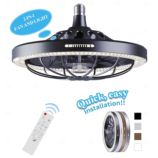 Novo ventilador de soquete com controle remoto, ventilador de teto de soquete, fácil de limpar, ventiladores de teto embutidos com luzes para quarto, quarto de criança, sala de estar