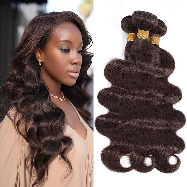  Extensions de cheveux humains brésiliens ondulés couleur brun foncé 2#, 3 paquets de 12 à 24 pouces