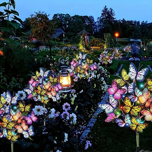  2 Pcs Solar Butterfly Tree Lights Outdoor Waterproof Pathway Lights for Wedding Party Villa Walkway Garden Lawn Camping Party Landscape Decoration