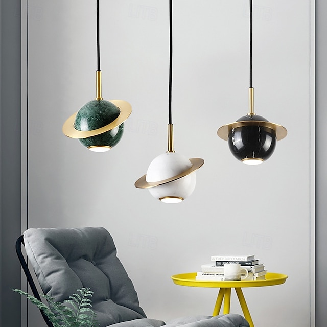  Luminária pendente moderna em formato de globo, luminária pendente em latão escovado de meados do século com cúpula de mármore, lustre com altura ajustável para ilha de cozinha, sala de jantar &