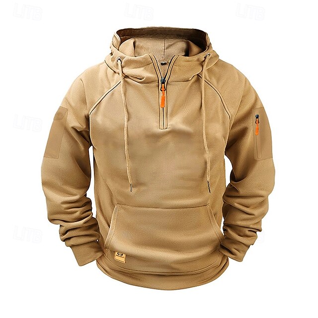 Men's Hoodie Zip Sweatshirt Fleece Hoodie Apricot Wine Red Black Navy Blue Blue Hooded Plain Zip Up Front Pocket Quarter Zip Sports & Outdoor Casual Daily Streetwear Cool Sportswear Fall Fall & Winter 10