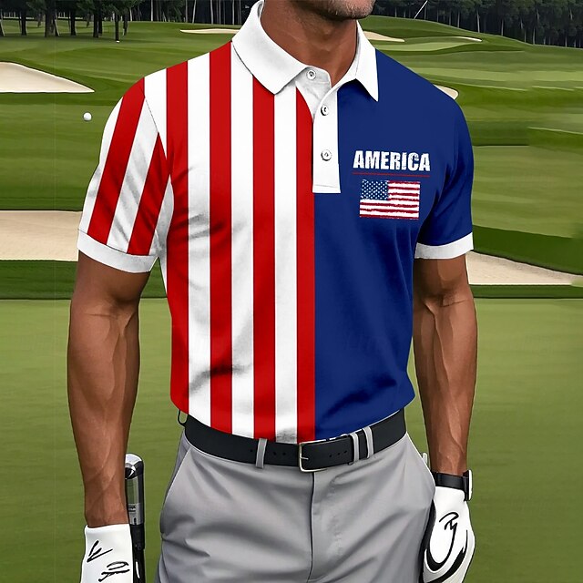 Independence Day Male American US Flag Polo Short Sleeve Polo Shirts Turndown Casual Casual Daily Festival Buttons Summer Robin's Egg Blue4