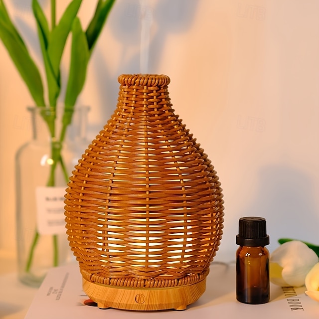  1pc Rattan-Style AromaMaster - Waterless Auto Shut-Off Essential Oil Diffuser for Aromatherapy Humidification and Air Purification with Whisper-Quiet Operation and Portable Design