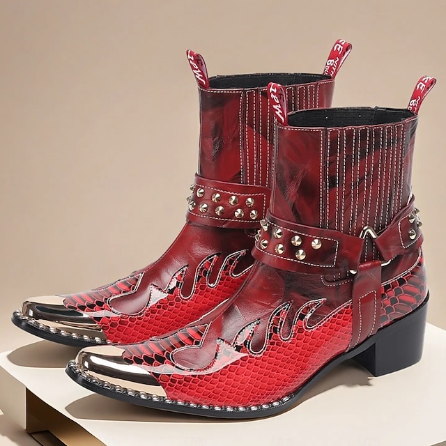  Heren Witte en Gouden Leren Weste Boots met Gouden Punt Bloem Patroon en Rits Sluiting–Trendy Boots voor Casual en Festival Kleding