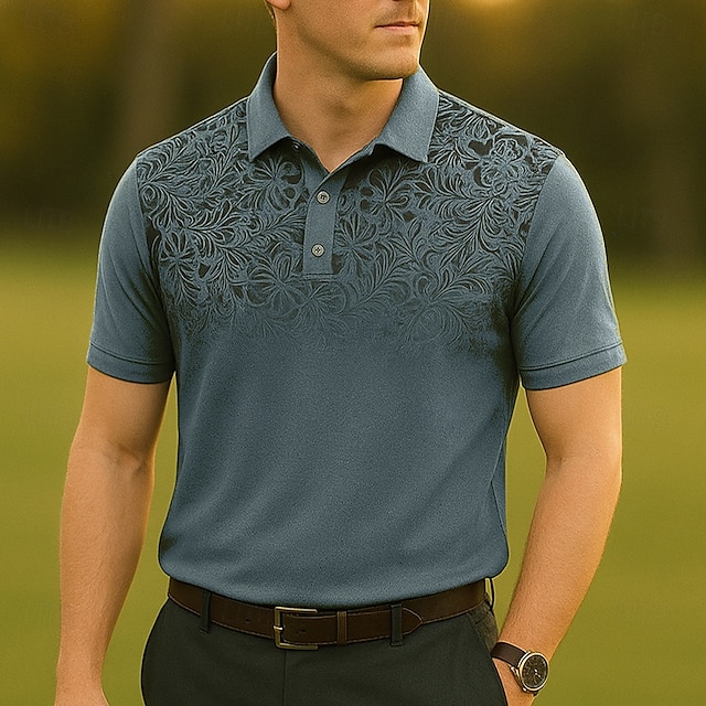  Men's Male Floral Polo Knit Polo Sweater Short Sleeve Turndown Polo Collar Modern Formal Work Sports & Outdoor Buttons Printing Spring Robin's Egg Blue White Light Blue