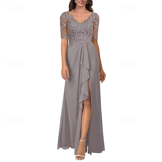  A-Line Mother of the Bride Dress Elegant Simple V Neck Asymmetrical Chiffon Short Sleeve with Pleats 2025