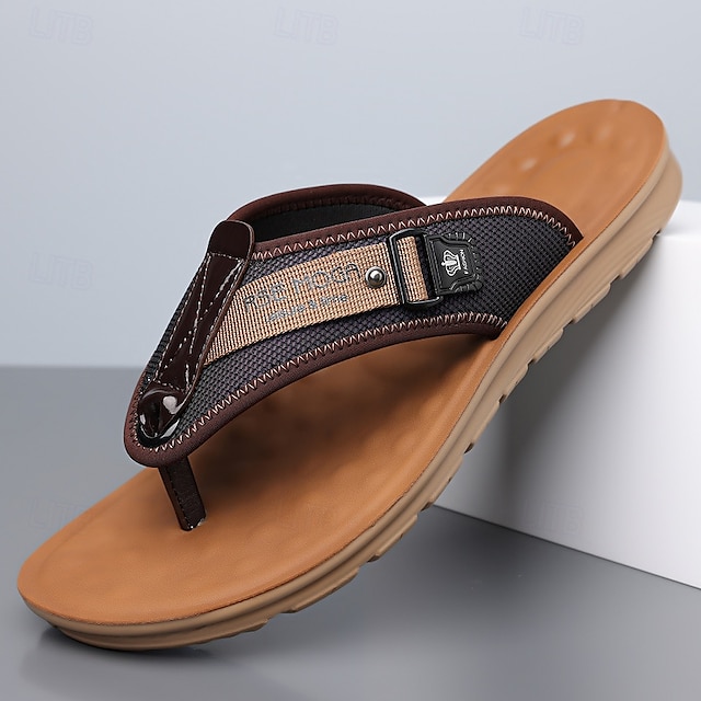  herre flip-flops i kunstskinn og netting, pustende slip-on-design med polstret såle, ideell for sommerstrand ved bassengkanten og avslappede helger