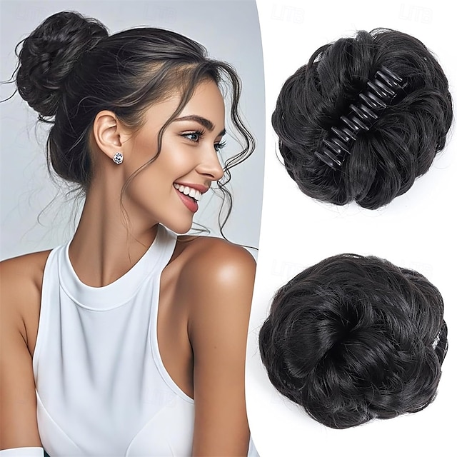  Messy Bun Hair Piece Wavy Claw Clip Messy Bun Hair Clip Synthetic Fake Buns Hairs Extensions Soft hairs buns Hairpieces for Women Daily Wear